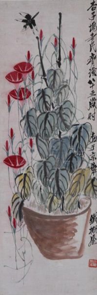 齐白石 牵牛蜻蜓 设色纸本 122×34cm 