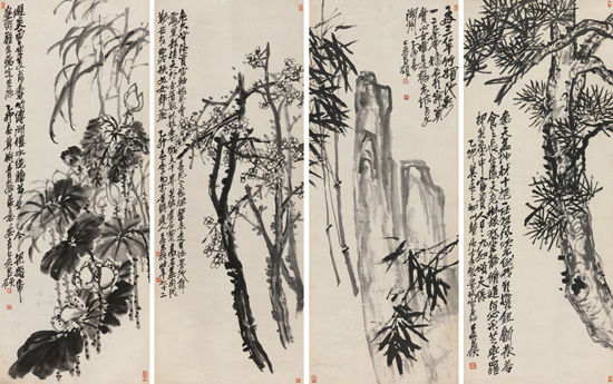 吴昌硕《花卉四屏》