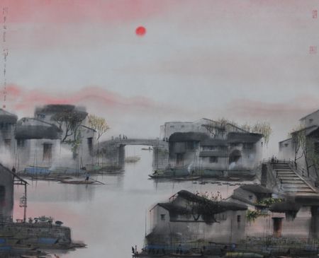 杨明义 《水乡之晨》 设色纸本 镜心  　　96.5×117.5cm