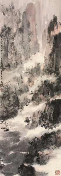 傅抱石 早随烟月上瞿塘 水墨纸本 立轴 115×39cm