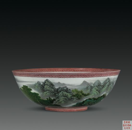 1016 粉彩山水薄胎碗 50-60年代 直径 42cm