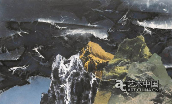 暮徒碧山下  57.6 x 94.4cm 纸本水墨设色 1967年