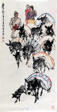 黄胄《运粮图》137.5×69cm 估价：4，000，000-5，000，000