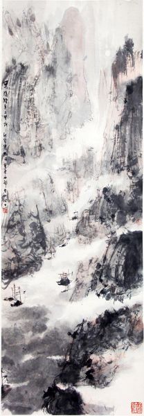 傅抱石 山水 115X39cm