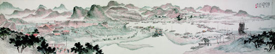 张肇铭《丹江水库全景》，72×360cm