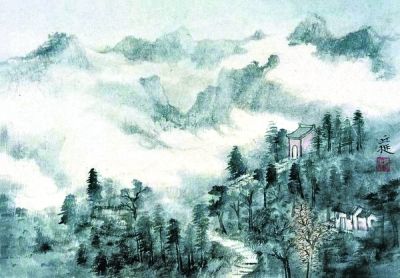 丘挺的册页画《南岩道上》。 