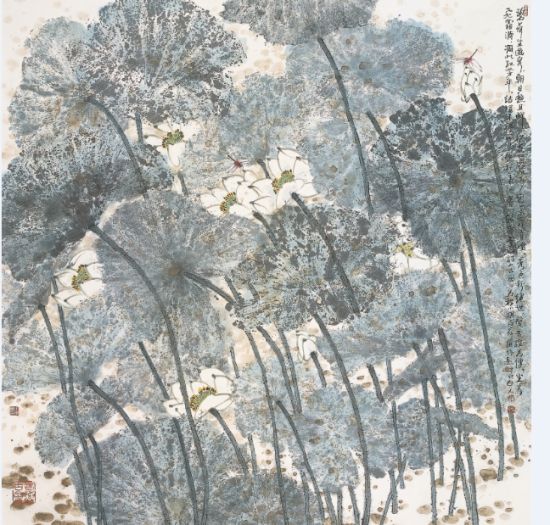 程小琪《碧荷生幽泉》，136cm×136cm 纸本设色 2011