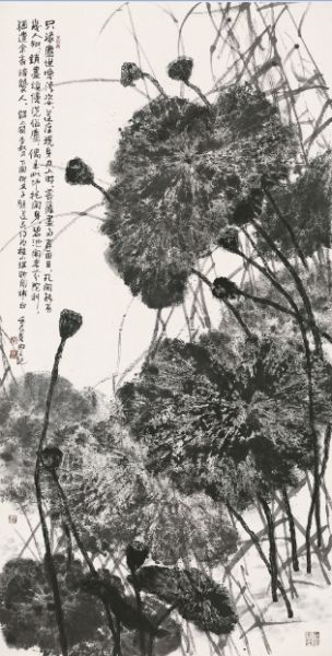 程小琪《荷塘野趣》，248cm×124cm 纸本设色 2012