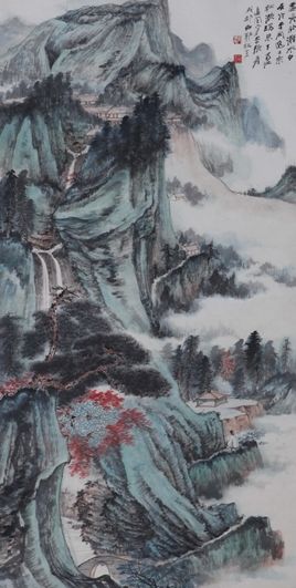 张大千《策杖访友》131.5×67.5cm 设色纸本 立轴