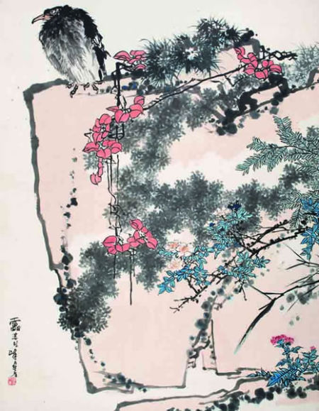 潘天寿 鹰石山花图  182.3x141.8cm. 