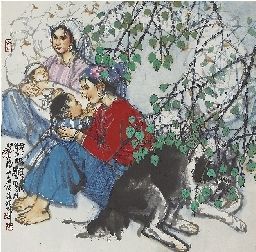 史国良 母子情深 设色纸本 70×70厘米 2006年