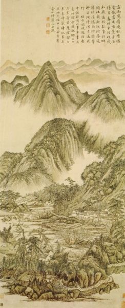 山水《村情山事》图轴  方士庶 作