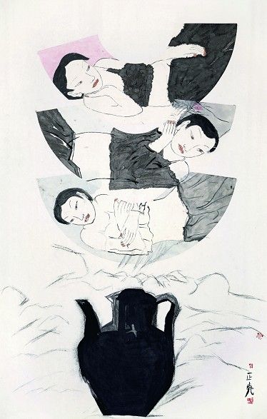 看到陶罐     纸本彩墨  145cm×90cm 2007年