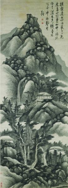 挂壁飞泉图轴（国画） 龚贤      天津博物馆藏