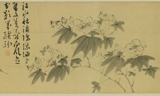 明 陈淳 花卉图卷 纸本墨笔，尺寸：画芯32.5×503厘米。天津博物馆藏 局部