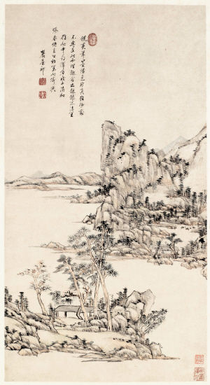 王原祁《仿倪黄山水图》局部，作于1708年