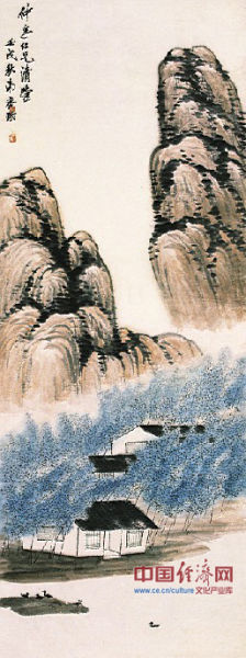 齐白石(1864-1957)万竹山居图 纸本立轴 1922年 154x58cm