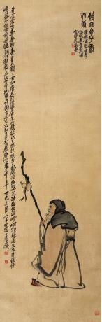 吴昌硕 《寿者》 绢本设色 镜心 142x45cm 估价：1，200，000-1，800，000